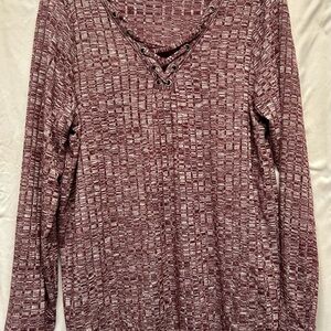 Rock & Republic Red and Gray Cuffed Sleeve Long Sleeve Blouse